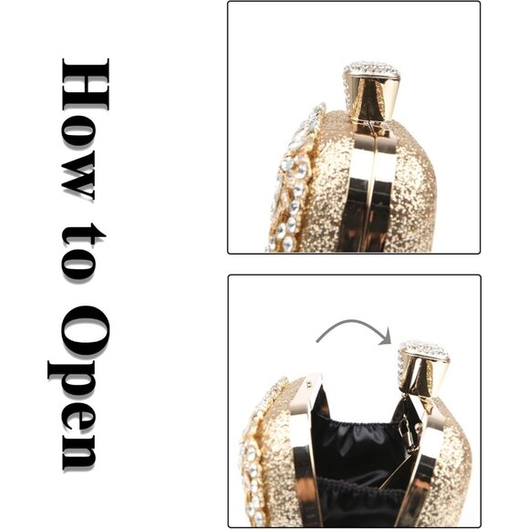 🆕Women Gold Sequin Rhinestone Glitter Evening Handbag Clutch Wedding Party - Picture 7 of 8
